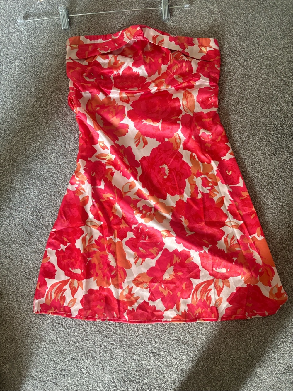 Strapless Floral Mini Dress in Red & Orange